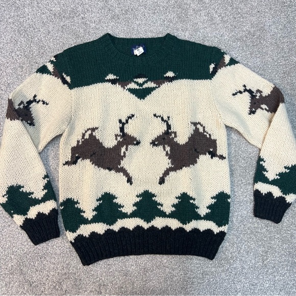 Woolrich Other - VTG Woolrich Sweater Men’s Medium Wool Buck Deer Reindeer Tree Chunky Knit
